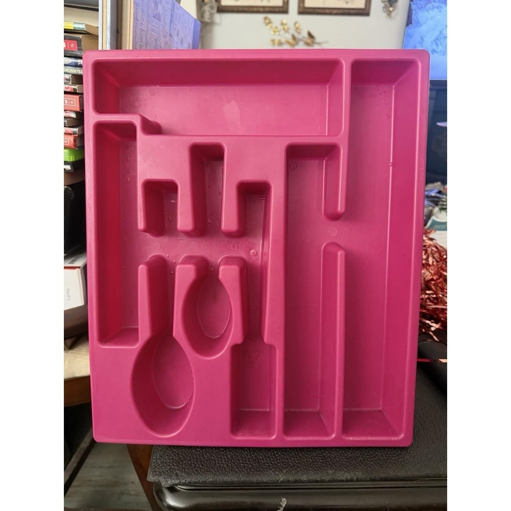 Vtg 7 Compartment Silverware/Flatware Tray Hot Pink/Rasberry Unbranded Organizer
